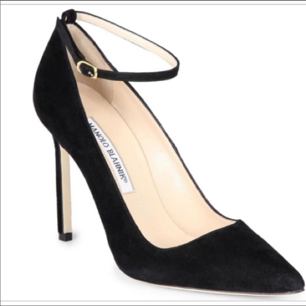 Manolo Blahnik BB 105mm Ankle Straps Dark Green Suede Size 37